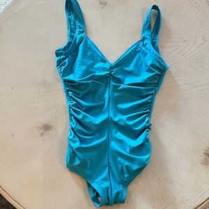 Women’s 70’s Gabar Vintage Turquoise One-Piece Swimsuit - Classic Ruched Design